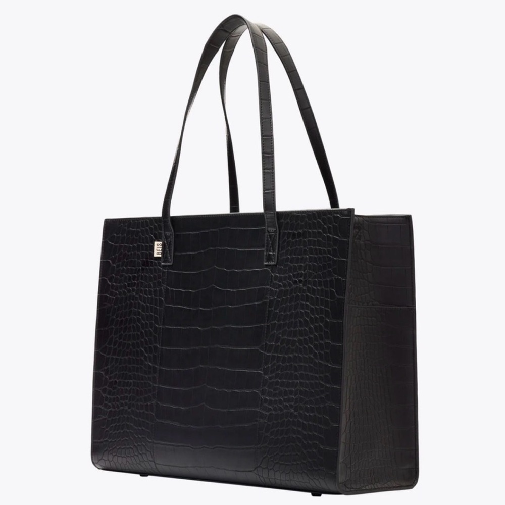 Beis Large Work Tote in Black Croc